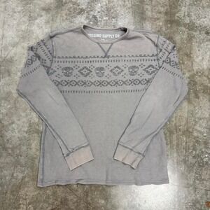 Mossimo Supply Co. Gray Grunge Skull Thermal Long Sleeve Size L